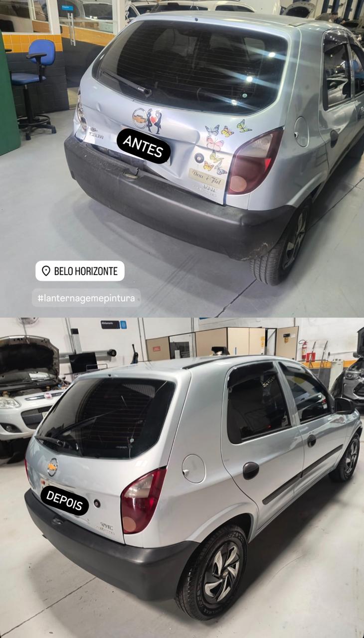 Veículo prata antes e depois do acabamento